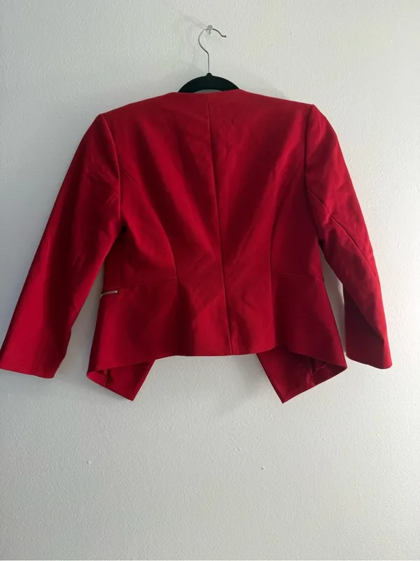 Express Red Open-Front Blazer with Silver Zippers - Image 5