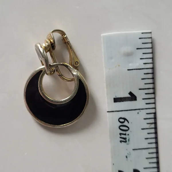 Vintage Retro Boho Black Half Moon Clip-On Statement Earrings Costume Jewelry - Image 3