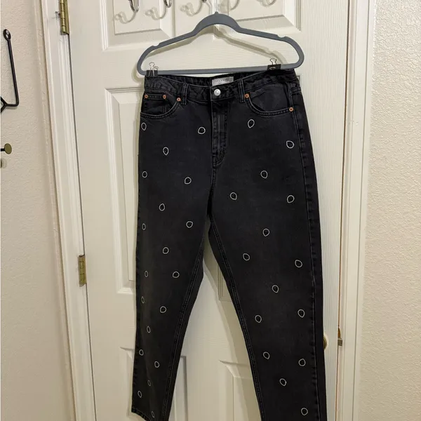 Topshop Alien Rhinestone Mom Straight leg Jeans Black Grunge Emo Street Unique - Image 5