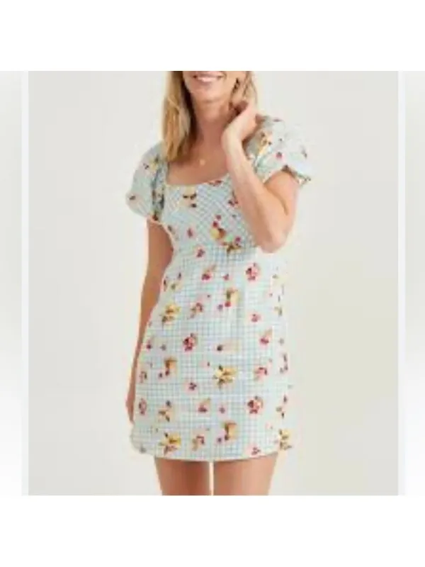 Altard State‎ Aldrin Dress Size L Sage Green Gingham Fruit Puff Mini Coquette - Image 11