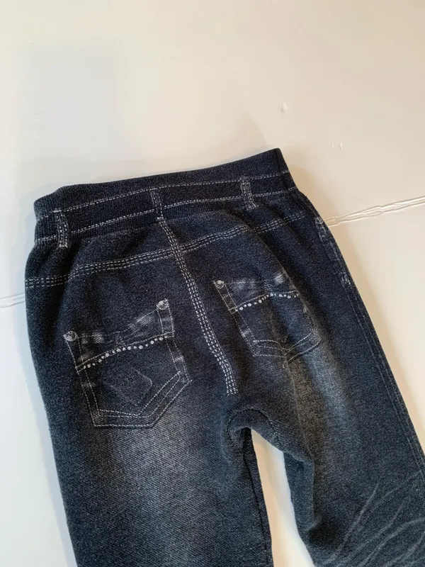 Women’s XS / Small Faux Black Denim Stretch Leggings Lounge Pants - Image 5
