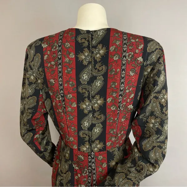Vintage Dress 80s Pencil Petal Hip‎ Skirt Layer Striped Floral Women Retro Black - Image 6