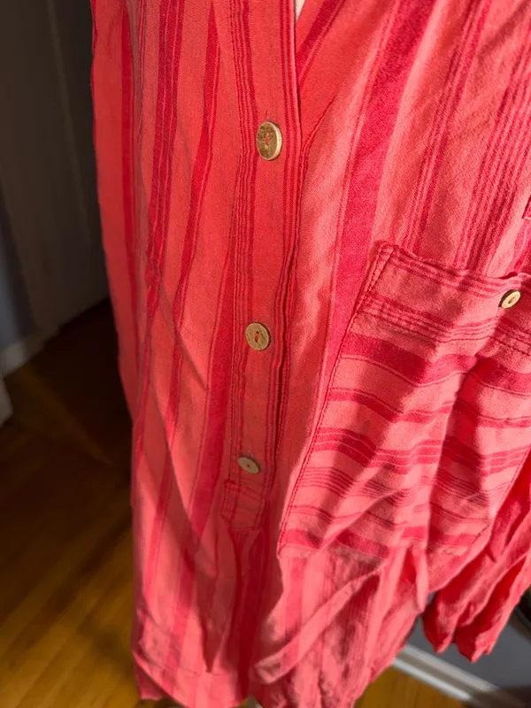 We The Free Coral Stripe Button-Front Tunic - Image 6