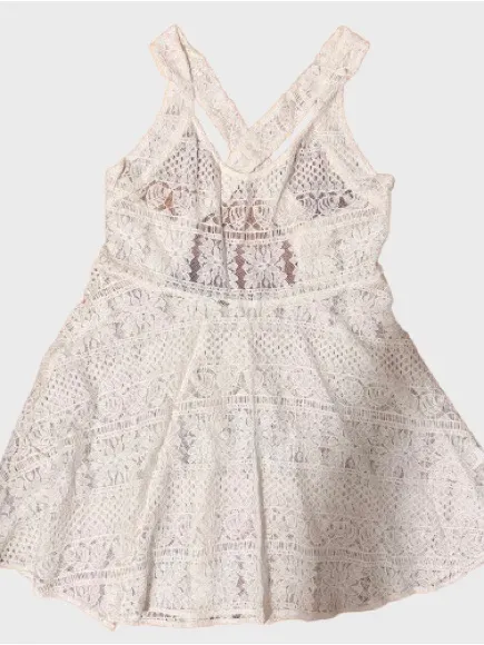 Zinke White Crochet V-Neck Swim Coverup Dress Color Cream. Medium - Image 5