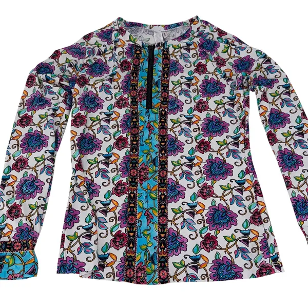 Nanette Lepore Long Sleeve Floral Zip Rash Guard Swim Shirt Size Large - Image 3