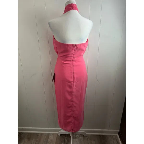 NWT LULUS Flirty Chic Bright Pink Cutout Twist-Front Halter Midi Dress. Size XS - Image 8
