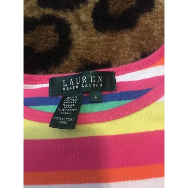 Lauren Ralph Lauren Women's Large Top Multicor lStriped Short Sleeve Shirt - Image 5