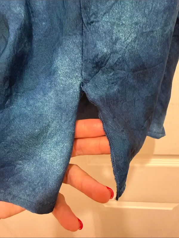 Free People Martine Blue Tie-Dye Flirty Mini Skirt with Front Slit Boho - Size 8 - Image 5