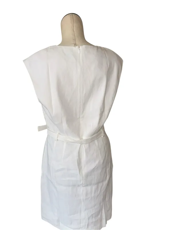 NWOT Ann Taylor Belted Shift Dress Linen Blend White SZ-10 - Image 7
