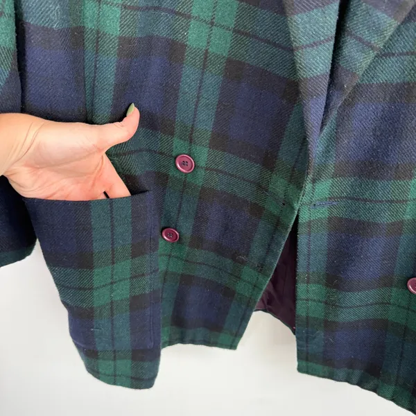 Gant Green Blue Plaid Wool Blend Blazer Vintage Preppy Acadamia Womens Large - Image 4