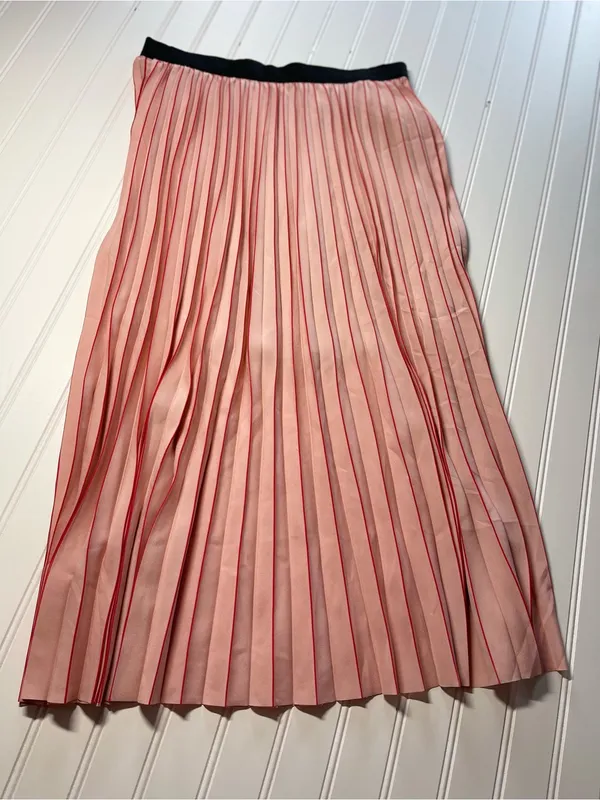 Stradivarius Pink Red Colorblock Pleated Midi Skirt Womens Large Accordion Lined - Image 7