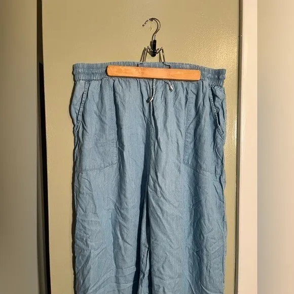 Club Z Collection Women's Wide Leg Pant Chambray Blue Pull On 100% Tencel - Image 3