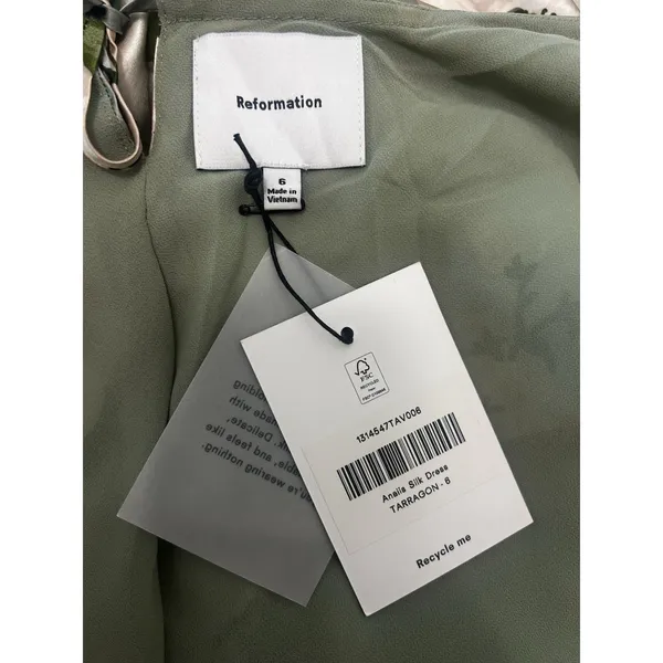 Reformation Anaiis Silk Dress Tarragon Floral Green Open Back High Neck Size 6 - Image 8