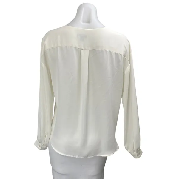Ann Taylor Women's White Satin Long Sleeve Split V-Neck Shirt Blouse Top Size XS - Image 2