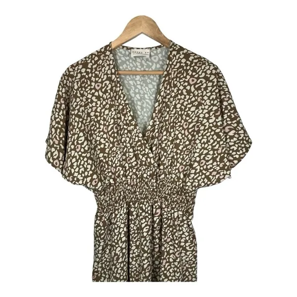 Dress Up‎ Animal Print Maxi Dress Womens Large Brown Pink Smocked Waist V-Neck - Image 3