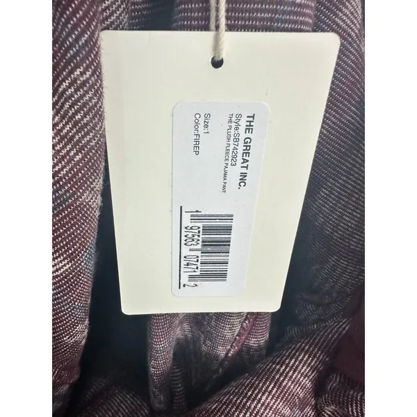 The Great Pajama Pants Womens 1 Burgundy Plaid Plush Fleece Sleepwear Lounge NEW - Image 4