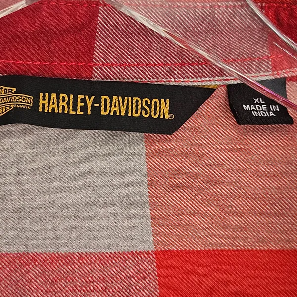 Harley-Davidson Red Plaid Flannel Eagle Graphic Button Down Shirt XL Unisex - Image 5