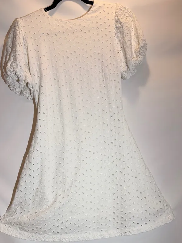 Free People Apricot Rose Sky Blue Puff Sleeve Ruffle Mini Dress Size XS - Image 2