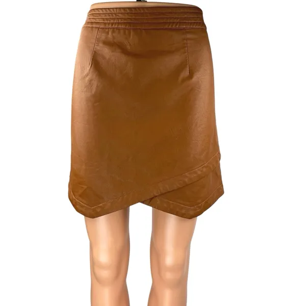 Altar'd State Women's Brown Faux Vegan Leather Asymmetric Mini A-Line Skirt M - Image 2