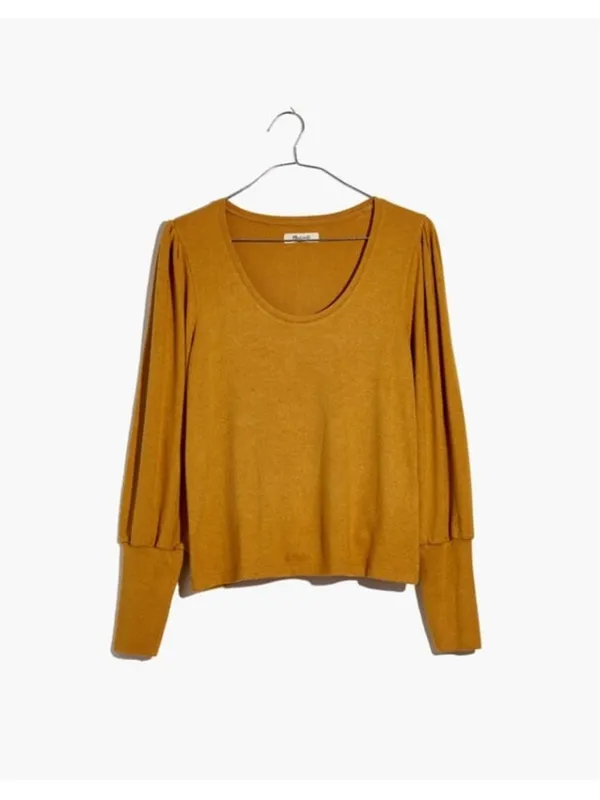 Madewell Puff-Sleeve Scoopneck Top in Mustard Yellow Prairie Preppy Coquette - Image 2