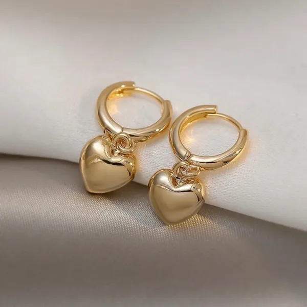 18K Gold Plated Love Heart Dangle Drop Earrings for Women - Image 2