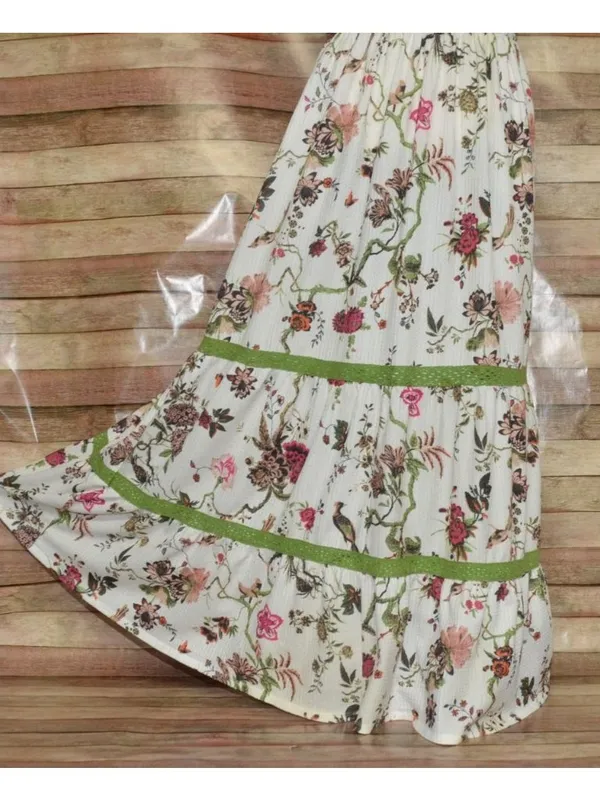 Cream Shabby Chic Floral Smocked Sleeveless Tiered Maxi Dress by Cato Size L - Image 6