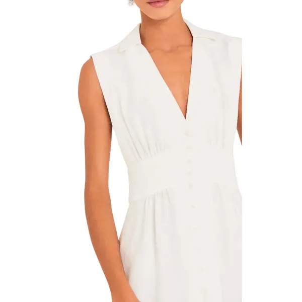 ba&sh Lady Dress Women XS Off-White‎ Sleeveless Button Front Midi Parisian Chic - Image 14