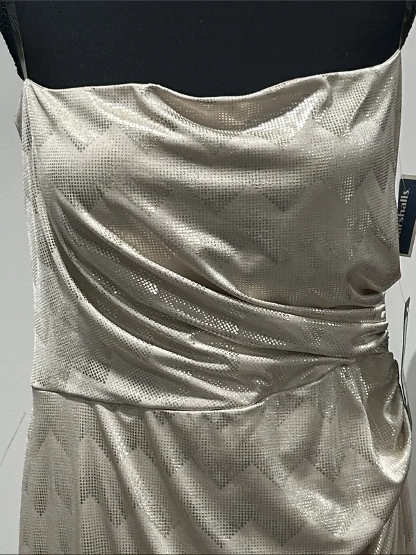 Bebe Strapless Champagne and Silver Chevron Dress - Image 3
