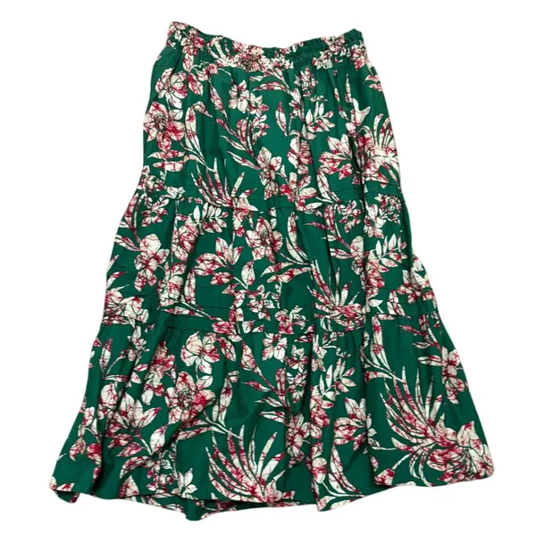 by Anthropologie Tiered Floral Maxi Skirt, Green Botanical Print, Size XL - Image 2