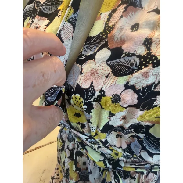 VICI Floral Halter Wide Leg Jumpsuit Yellow Pink Black Medium boho resort dainty - Image 5