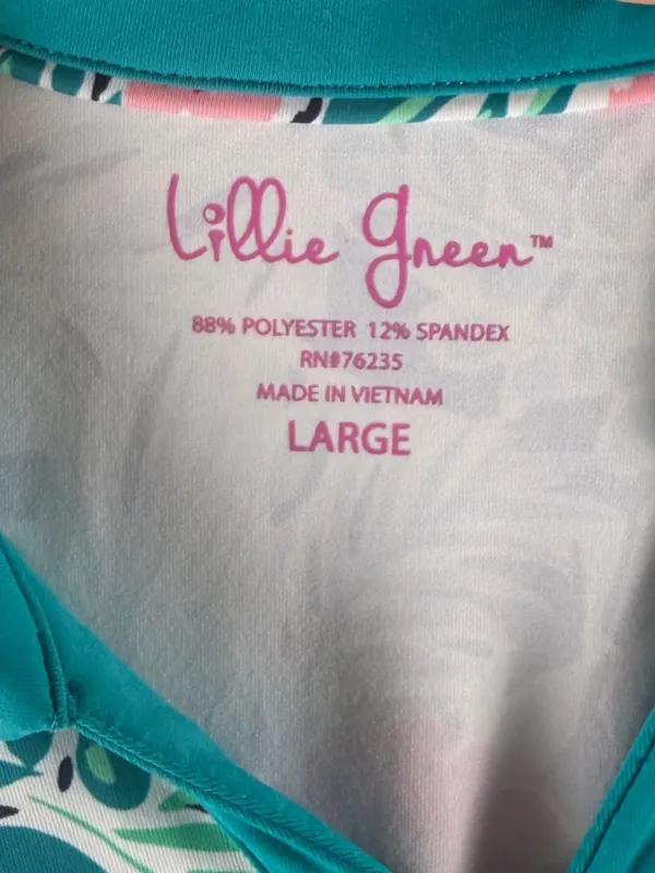 Lilly Pulitzer Teal Floral Polo Top Golf - Image 2