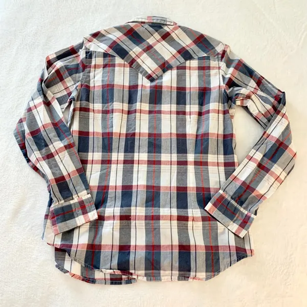Wrangler Western Plaid Pearl Snap Shirt Womens Size S Red White Blue Cowgirl Y2K - Image 8