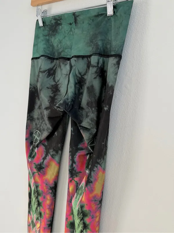 Teeki Tie Dye Feather Dreamcatcher Yoga Leggings Pants Small - Image 9