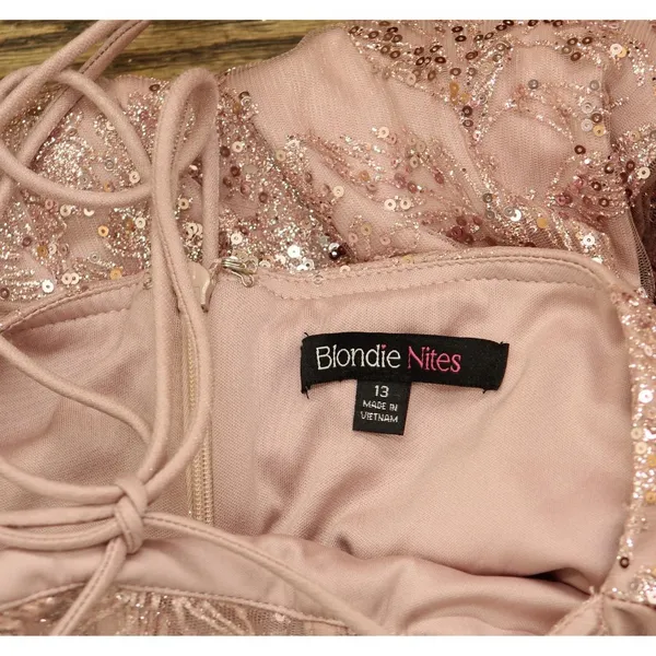 Blondie Nites Juniors Glitter Sequined Corset-Bodice Gown Dress Rose Pink 13 - Image 5