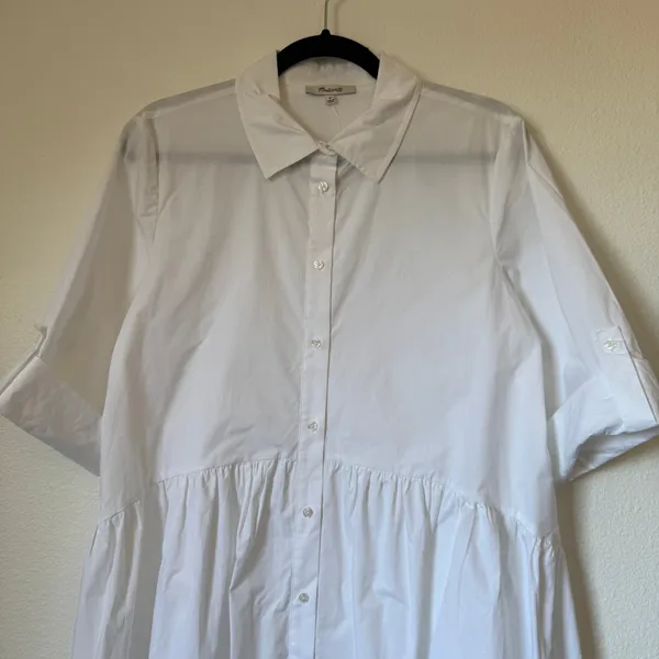 Madewell White Cotton Poplin Button Front Mini Shirtdress NS126 Womens Medium - Image 4
