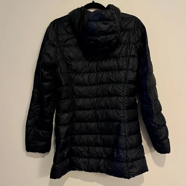Eddie Bauer Puffer Jacket Black EB650 Hooded Down Parka Women Small - Image 4