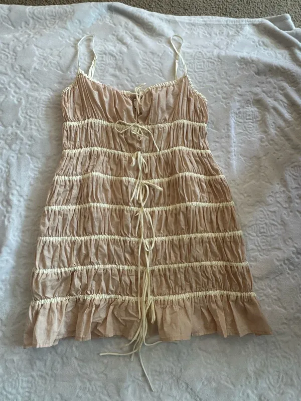 ASOS Topshop Crinkle Smocked Mini Dress with Tie Straps SIZE 10 - Image 2