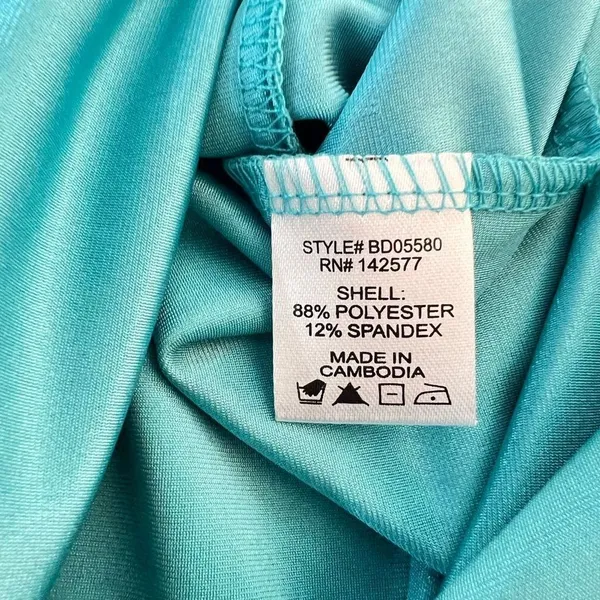 Blashe NWT Turquoise Halter Stretch Satin Crisscross Open Back Long Gown Medium - Image 9