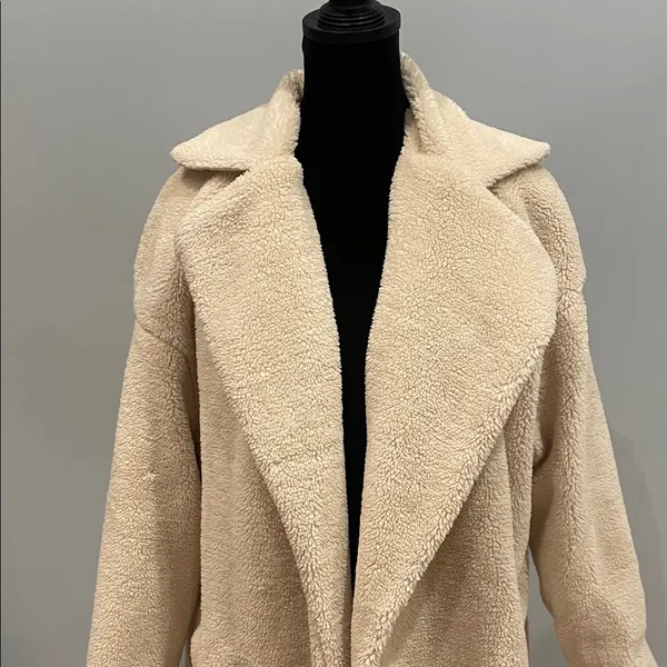 In The Style Cozy Cream Teddy Coat long open front with pockets - Image 2