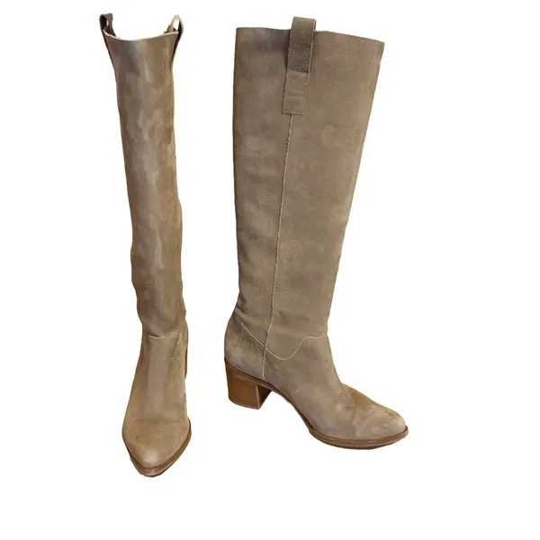 Steven By Steve Madden Taupe Brown Suede Heeled Calf High Boots (7) - Image 5