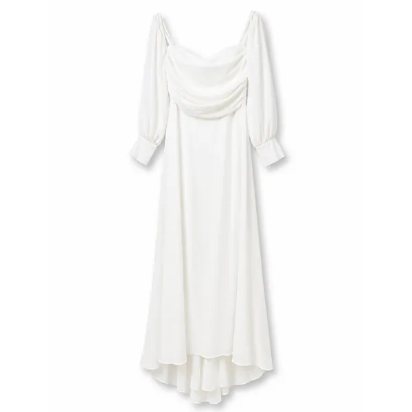 NEW Lulus Lux Bridal Adorna White Off-the-Shoulder Semi-Sheer Chiffon Maxi Dress - Image 5
