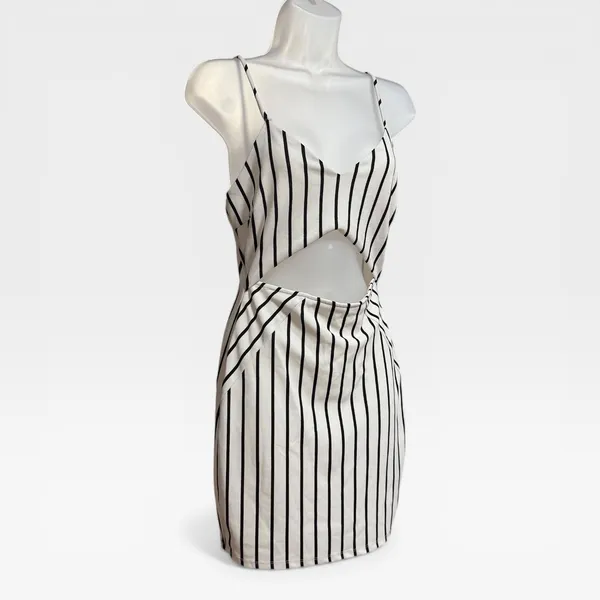 Windsor Mini Dress Womens Medium White Excellent Striped Cutout‎ Bodycon - Image 2