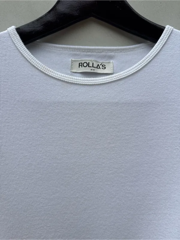 ROLLA’S White Ribbed Crewneck Fitted T-Shirt Small - Image 3
