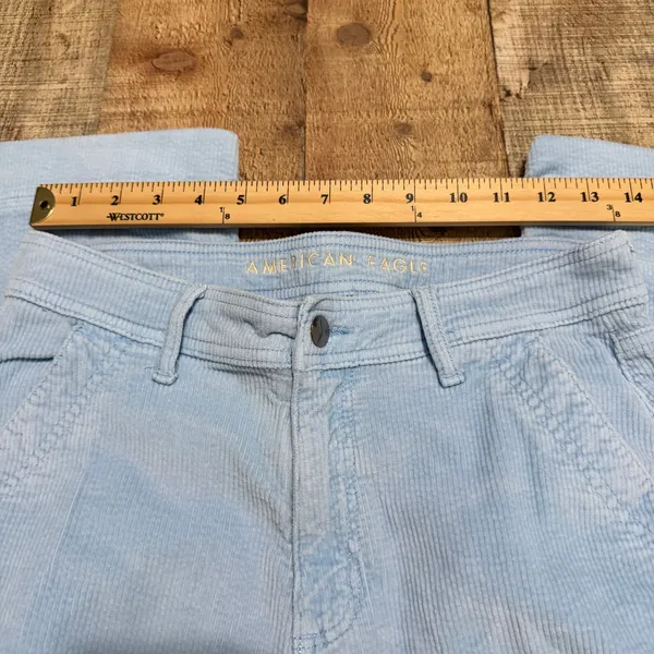 American Eagle Blue Corduroy Super High-Rise Baggy Wide Leg Pants Sz 4 Cargo - Image 5