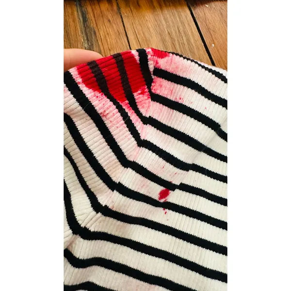 MAJE Black White Striped Gold Button Detail Cardigan Cropped Size 2 FLAWED - Image 2
