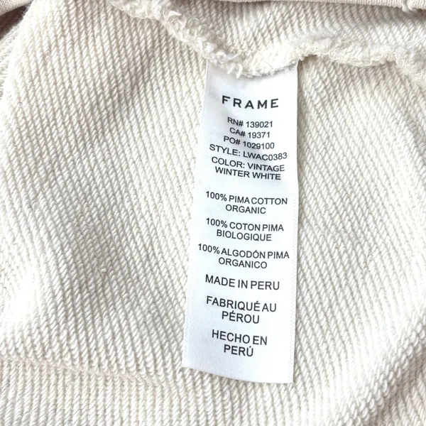 FRAME‎ Sweatshirt Womens S Cream Mock Neck Pima Cotton Oversized Distressed Vtg - Image 8