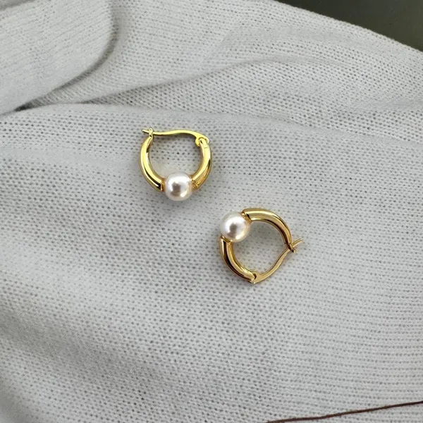 White Pearl Gold Hoop Earrings for Women,Pearl Earrings - Image 2