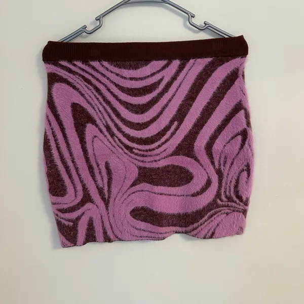 Anthropologie‎ Skirt Fuzzy Rib Trim Waist Pink Wine Size Medium Funky Retro NWT - Image 9