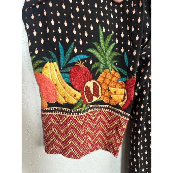 Farm Rio Anthropologie Tucker Papaya Pants Black Fruit Resortwear Vacation Fall - Image 5