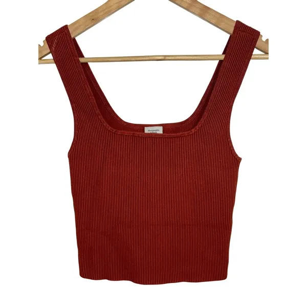 Abercrombie & Fitch Burnt Orange Ribbed Knit Crop Top Tank Top Womens Size M - Image 2
